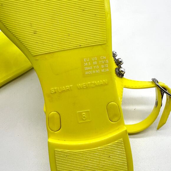 STUART WEITZMAN Goldie Pearl Crystal Jelly Sandals Womens 8 Neon Yellow T-strap - Picture 11 of 12